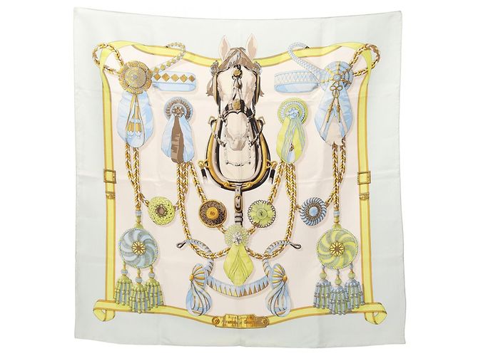 Hermès Lenço Hermes Carre 90 Frontaux et Cocardes Multicor Verde