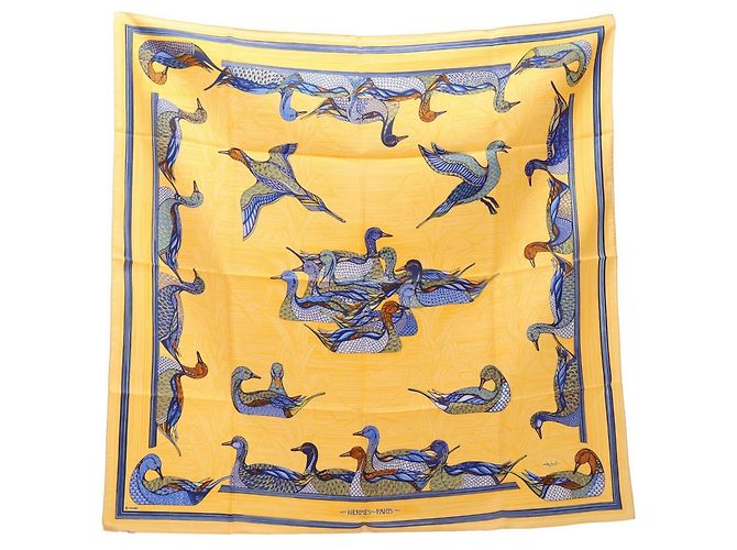 Hermès Lenço Hermes Carre 90 La Mare aux Canards Azul Laranja