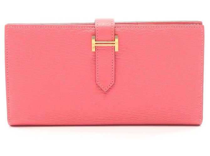 Hermès Hermes Bearn Soufflet Rose Azalee Bi-fold Long Wallet Pink