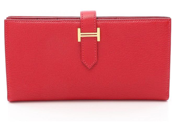 Hermès Hermes Bearn Soufflé Bi-fold Long Wallet Red