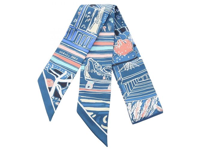 Hermès Hermes Twilly Rayures d'ete Seidentuch Blau Mehrfarben