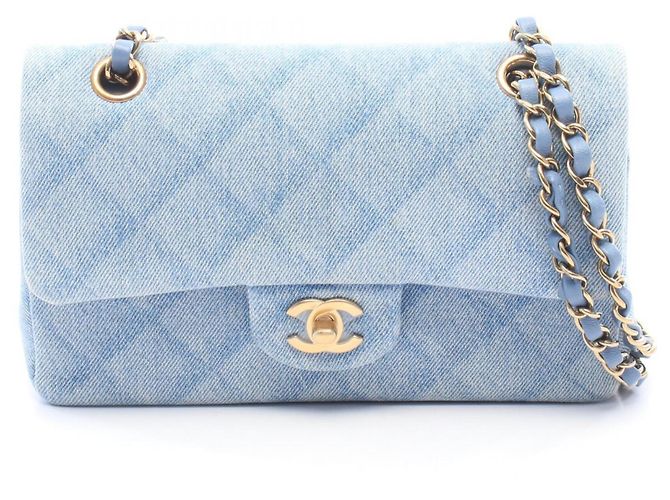 Bolso Chanel Matelassé Double Flap de denim Azul