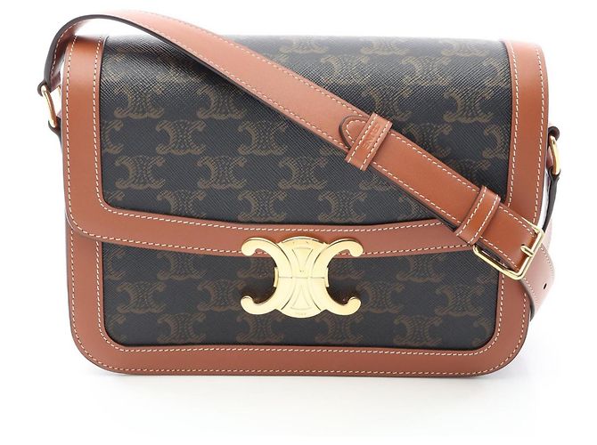 Céline Bolsa Celine Classic Triomphe Marrom Preto