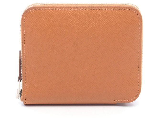 Hermès Cartera redonda de seda Hermes Azap Compact Castaño