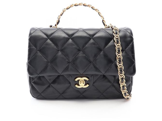 Timeless Bolsa Chanel Matelassé com alça de mão Preto