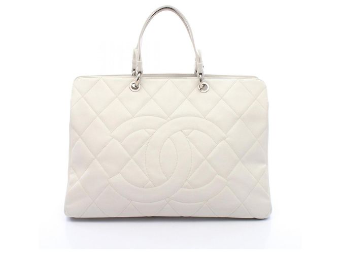 Saco Tote Chanel Matelassé Large Coco Mark Branco