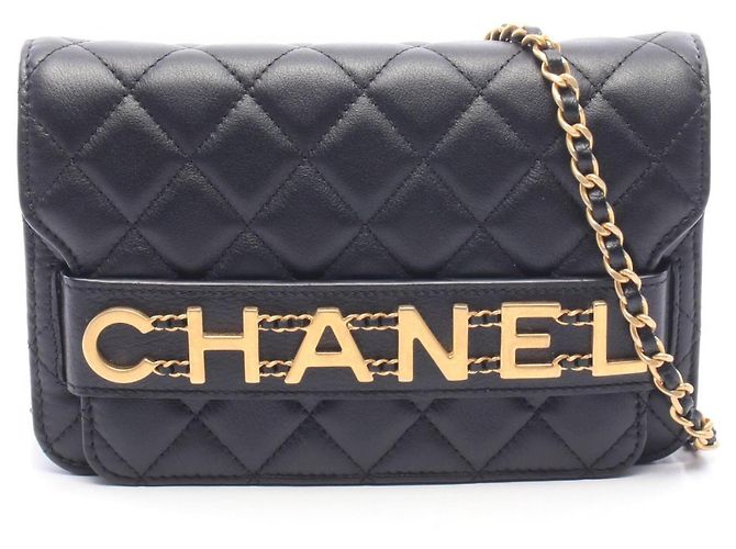 Borsa a tracolla Chanel Matelassé Logo Nero