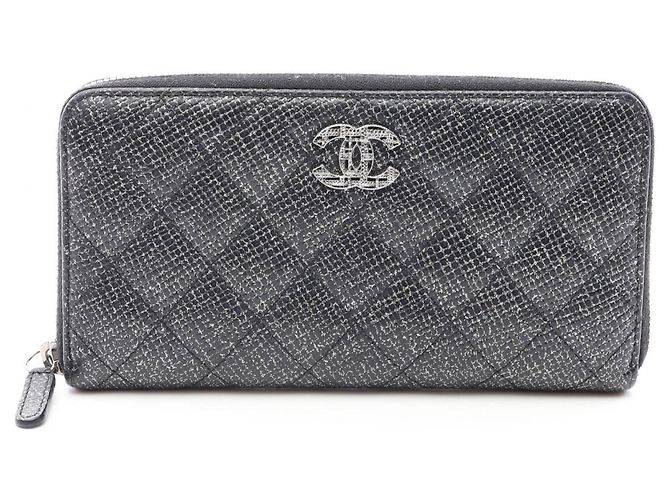 Portafoglio lungo rotondo Chanel Matelassé Glitter Nero