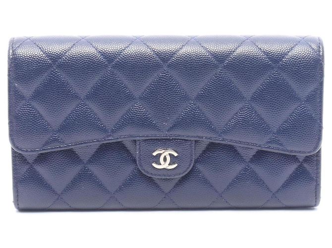 Chanel Matelassé Bi-fold Long Wallet Navy blue