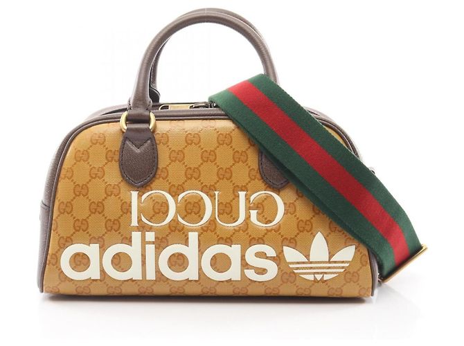 Saco Duffle Mini Gucci x adidas Marrom Branco Bege