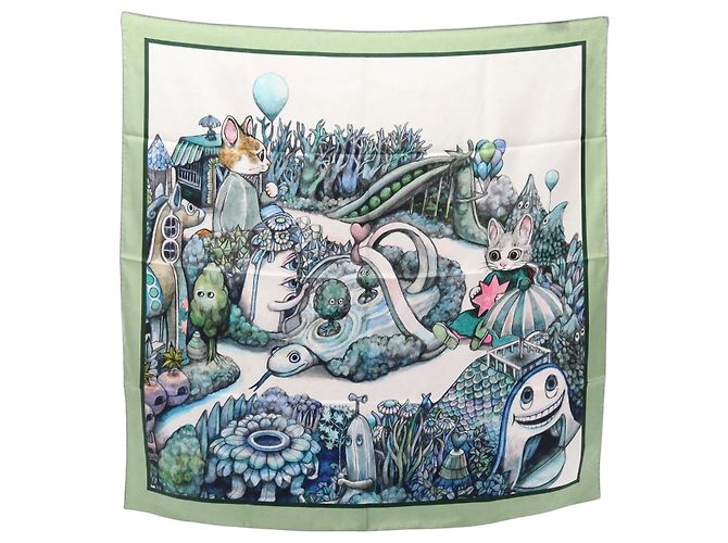 Pañuelo de seda Gucci x Yuko Higuchi con estampado GG Multicolor Verde