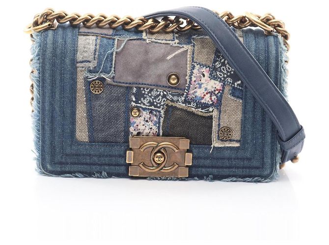 Le Boy Bolsa de Ombro Chanel Boy Small Patchwork Azul Multicor Cru