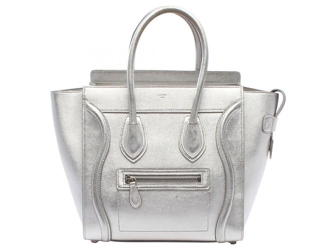 Céline Celine Luggage Micro Shopper Handtasche Silber