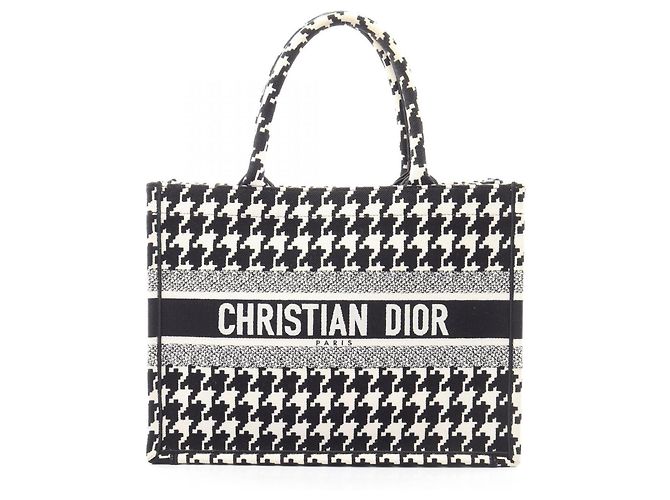 Borsa Christian Dior Dior Book Tote Medium Houndstooth Nero Bianco