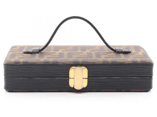 Borsa Fendi Zucca marrone e nera in pelle e tela Nero