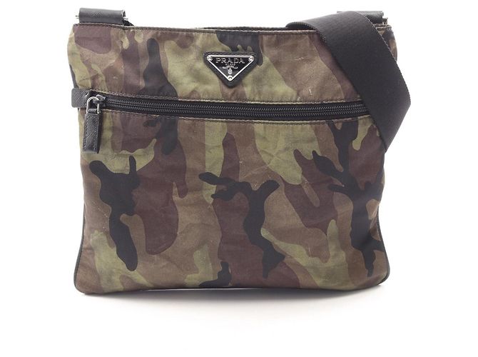 Saffiano Borsa a tracolla Prada TESSUTO CAMOUFL Marrone Nero Cachi