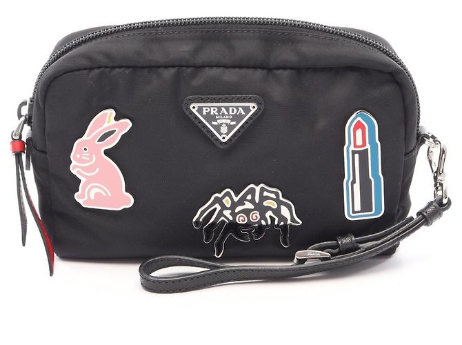 Saffiano Borsa/Pouch Prada TESSUTOT SMALTO Nero Multicolore