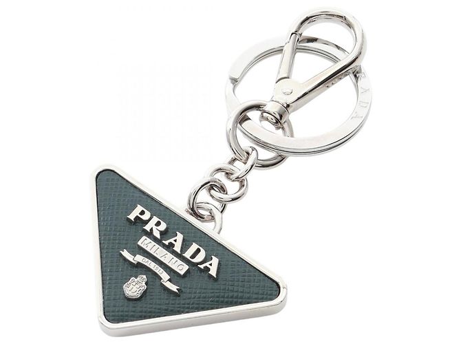 Saffiano Portachiavi Prada Triangle Logo Verde
