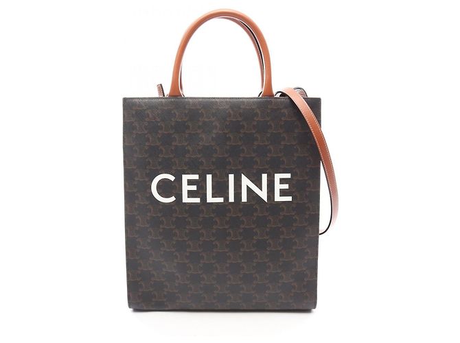 Céline Celine Small Vertical Cabas Triomphe 2-Way Tote Bag Marron Noir