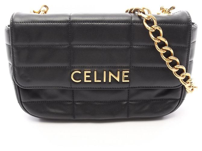 Céline Celine Matelassé Monochrome Shoulder Bag Black