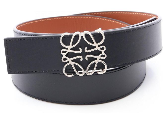 Cinturón de piel reversible Anagram Loewe para mujer Castaño Negro