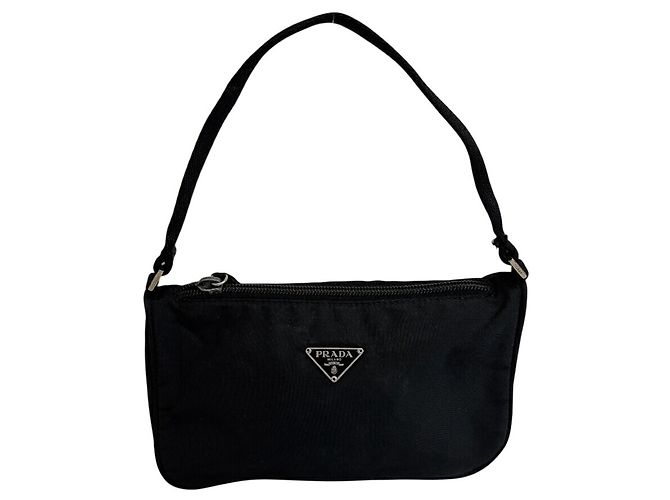 Prada Triangle Plate Mini Pouch Handbag Black