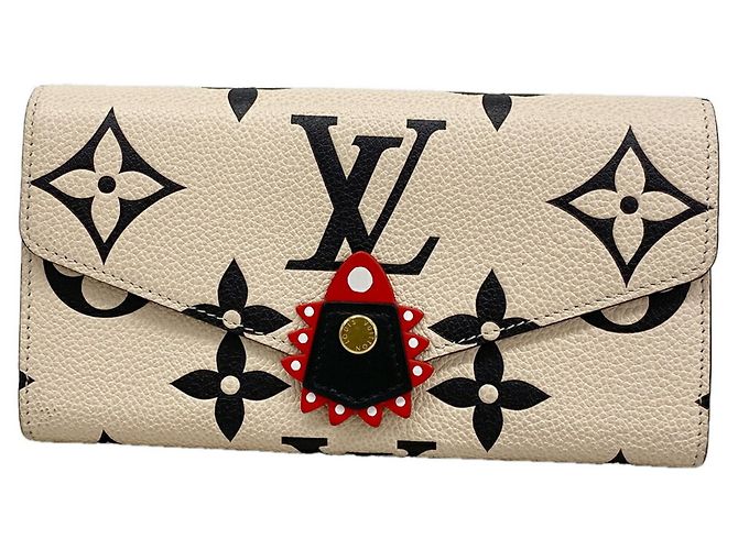 Sarah Louis Vuitton Monogram Empreinte Bicolor Long Wallet Black Cream