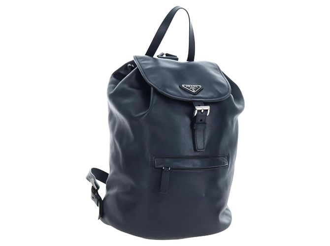 PRADA Backpack Leather Navy Silver