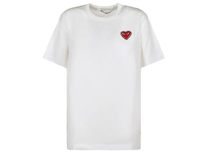 Comme Des Garcons Red Heart Beads Logo T-Shirt Weiß