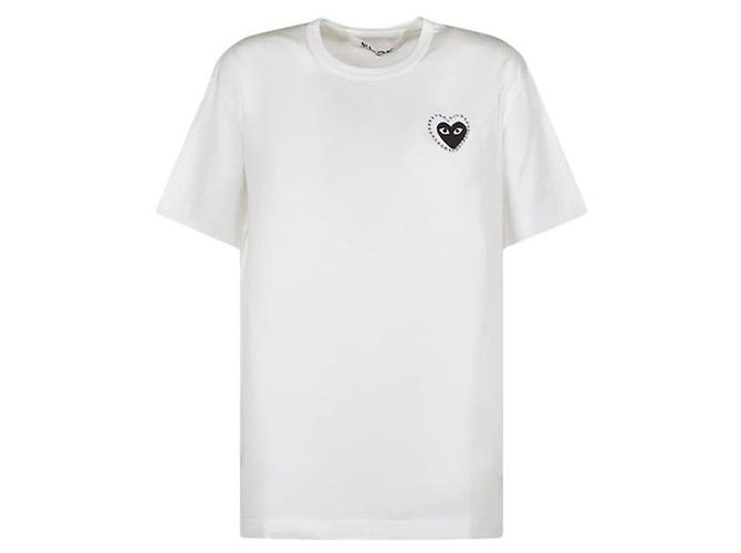 Comme Des Garcons Camiseta White con Parche de Corazón Metal Black Blanco