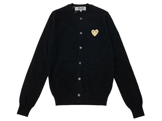 Comme Des Garcons Cardigan Schwarz mit goldenem Herz-Patch