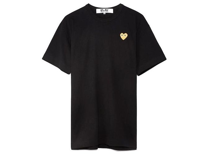 Comme Des Garcons Damen T-Shirt Schwarz mit goldenem Herz-Patch