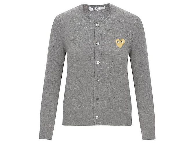 Comme Des Garcons Cardigan avec patch cœur doré Gris Marron