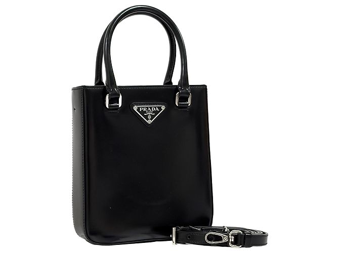 Prada Mini borsa tote spazzolata e borsa a tracolla Nera Nero
