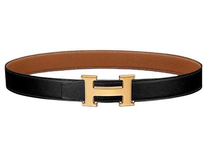 Hermès Buckle Reversible Two-Sided Black Gold Matte Men's Leather Belt