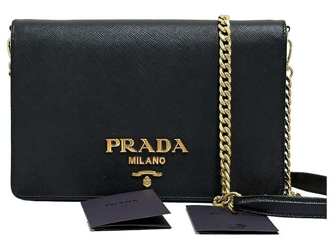 Prada Borsa a tracolla Saffiano Logo Chain Nera Nero