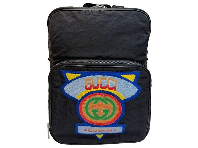 Gucci GG Logo Interlocking Embroidered Black Fabric Backpack