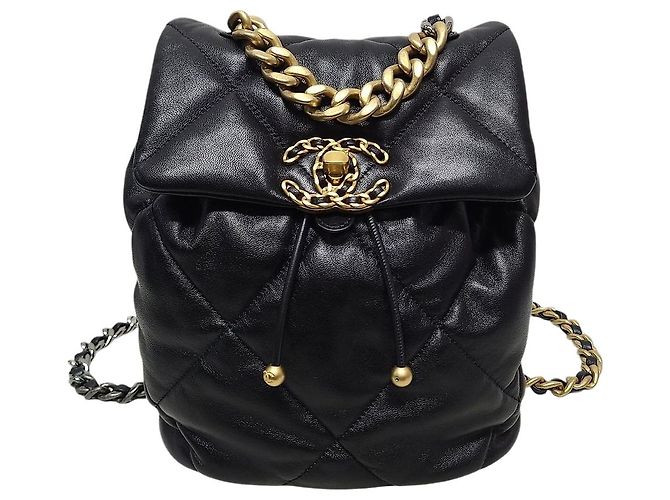 Chanel Black Lambskin Gold Backpack with Chip