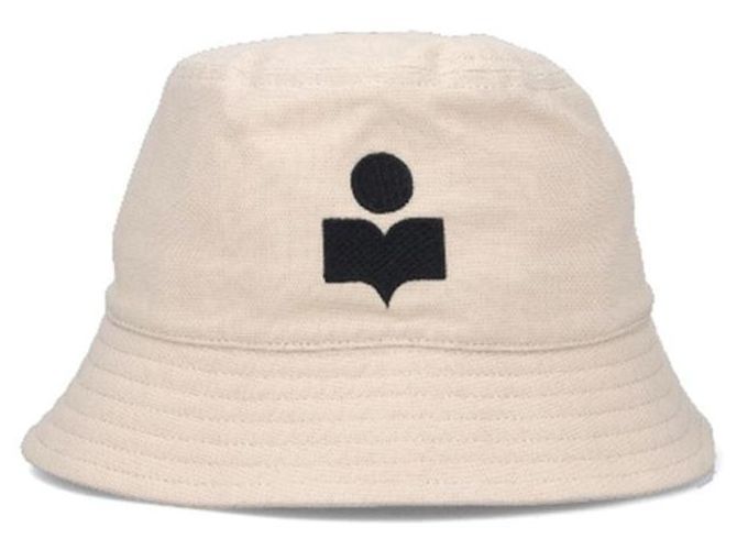 Isabel Marant Bucket Hat mit besticktem Logo Ecru Black Weiß