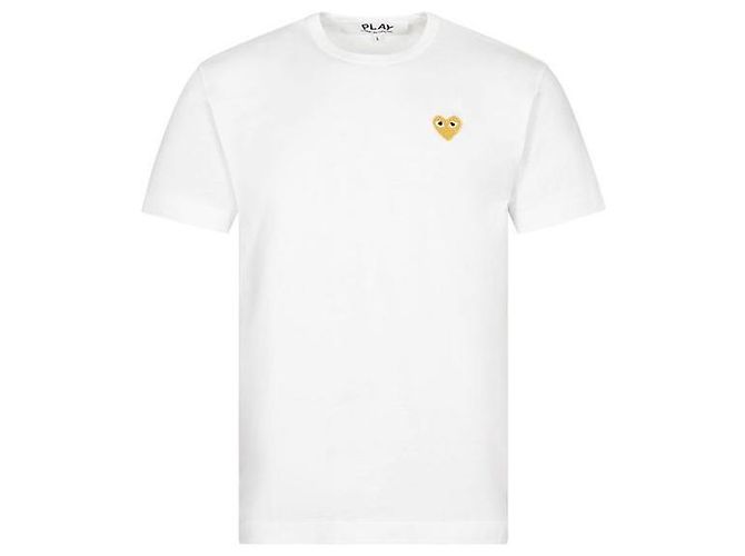 Comme Des Garcons Damen T-Shirt Weiß mit goldenem Herz-Patch