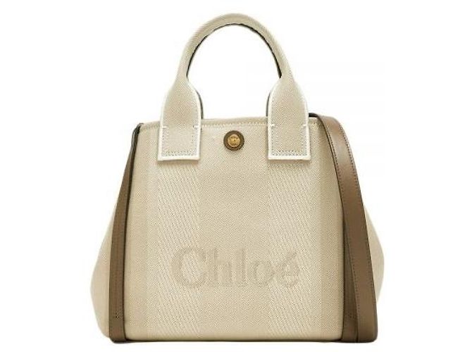 Chloé Small Carry Canvas Tote Bag Beige Brown