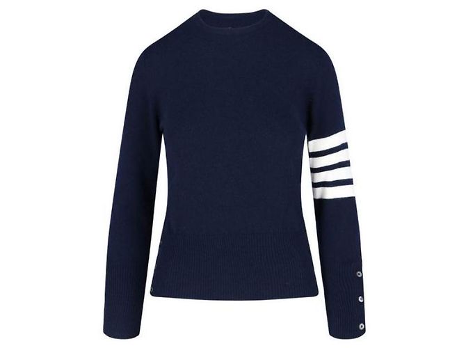 Thom Browne Klassischer Kaschmir-Strickpullover Blau