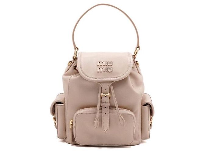 Miu Miu Bolsa Tote e Mochila Feminina de Tamanho Medium em Couro Bege com Multi-Bolsos Marrom