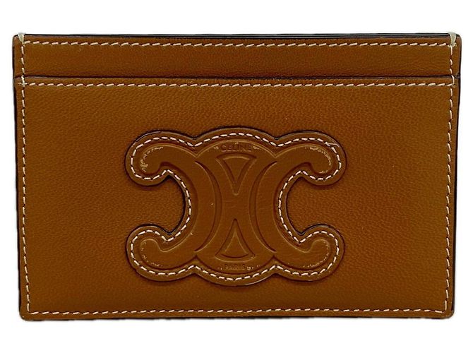 Triomphe Céline Celine Brown Leather Card Case