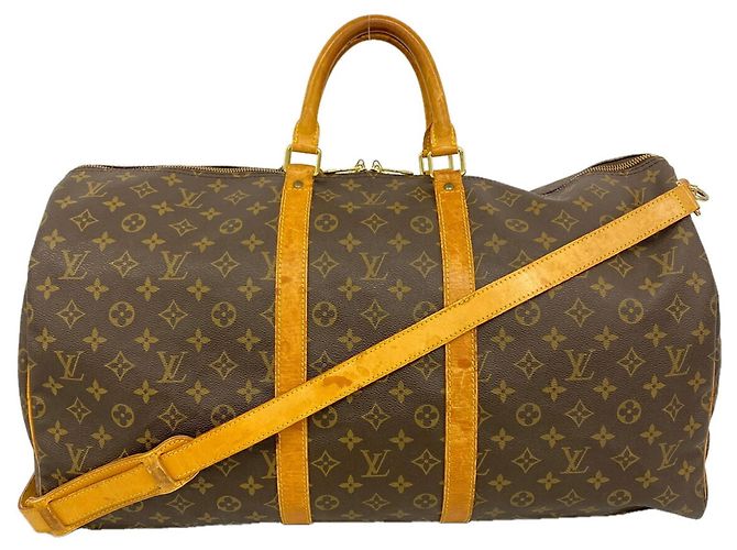 Borsa Louis Vuitton Boston Monogram Keepall Bandoulière 55 Marrone