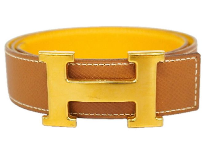 Hermès Cinto Hermes Constance em couro Courchevel Dourado Amarelo