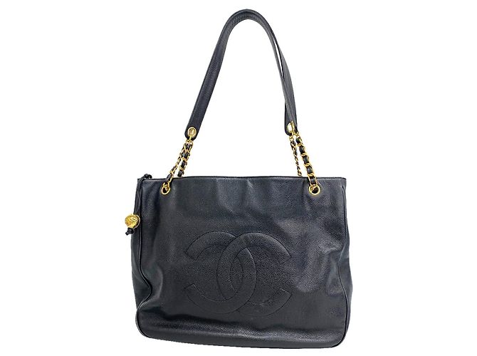Saco Tote Chanel em couro de bezerro granulado preto