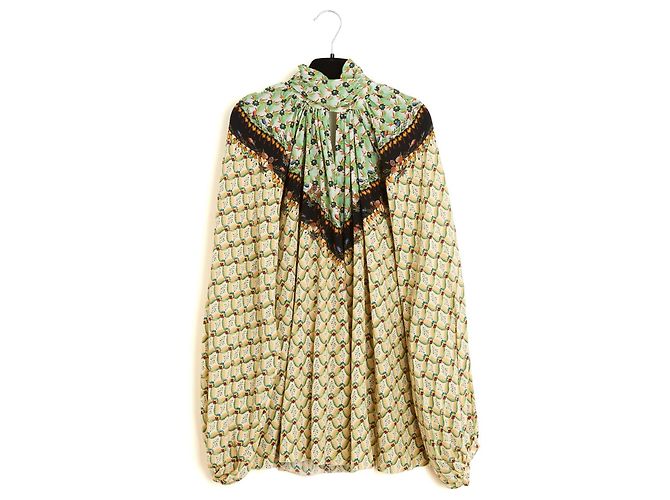 Etro Pre Fall 2023 Top FR40 Oversized Silk crepe green print Top Blouse UK12 US8 Multicolor