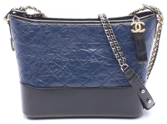 Borsa a tracolla hobo Chanel Gabrielle de Large Nero Blu navy