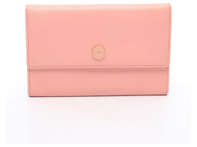 Timeless Chanel Coco Button Pink Leather Bi-fold Wallet